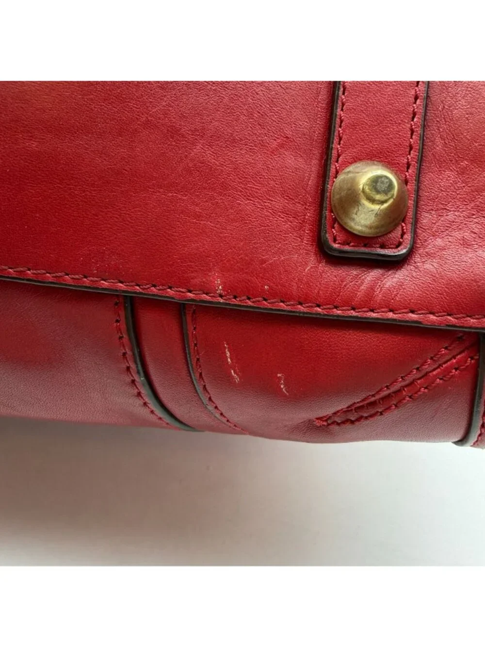 VTG LAMB red leather satchel hand bag Gwen Stefani barrel bag top handle pockets